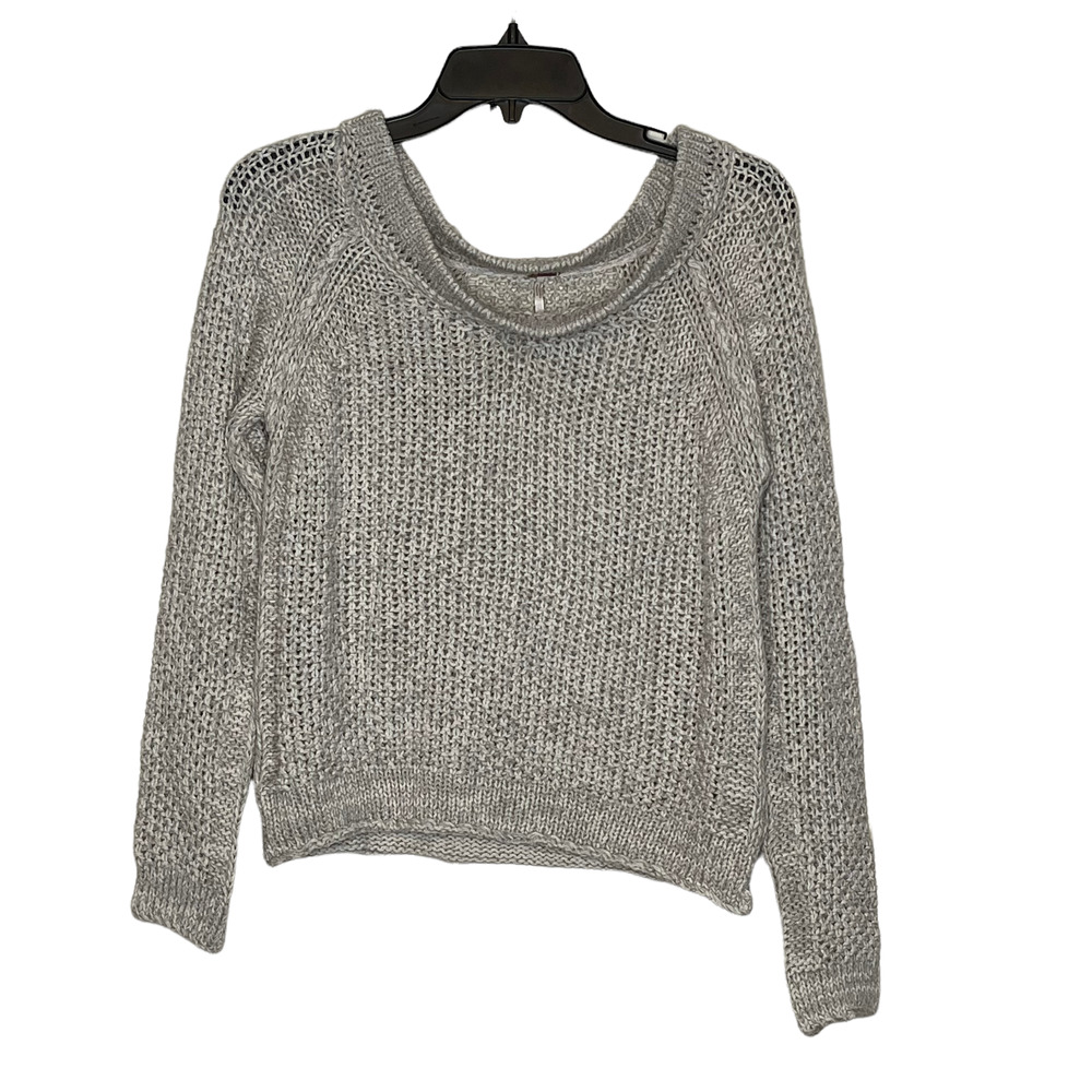 Free People Womens Sweater Size XS Gray Knit Cotton Acrylic Blend Pullover